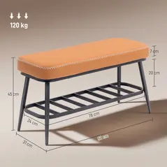 HOMCOM PU Leather Shoe Storage Bench - Brown - 3