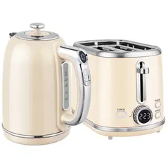 HOMCOM Polished Retro 40-100°C Kettle and Toaster Set - Cream - 1
