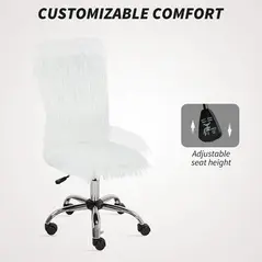 HOMCOM Plush Office Desk Chair, Modern Armless Swivel Vanity Chair with Adjustable Height for Home Office, Bedroom, Living Room, White - 6