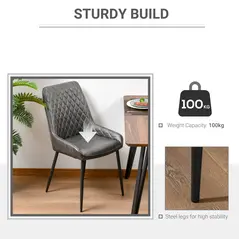 HOMCOM Retro Dining Chair Set of 4, PU Leather Upholstered Side Chairs for Kitchen Living Room with Metal Legs, Grey - 4
