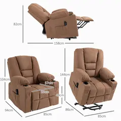 HOMCOM Oversized Riser and Recliner Chairs for the Elderly, Fabric Upholstered Lift Chair for Living Room with Remote Control, Side Pockets, Cup Holder, Brown - 3