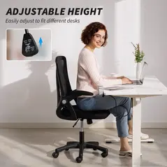 HOMCOM Office Chair, Mesh Desk Chair with Flip-up Armrests, Lumbar Support, Adjustable Height, Black - 6