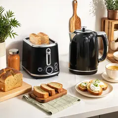 HOMCOM Polished Retro 40-100°C Kettle and Toaster Set - Black - 2