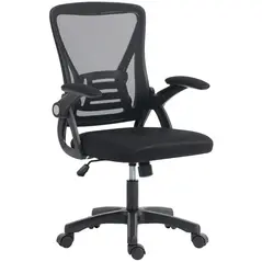 HOMCOM Office Chair, Mesh Desk Chair with Flip-up Armrests, Lumbar Support, Adjustable Height, Black - 1