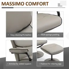 HOMCOM Recliner Chair with Ottoman 360° Swivel Faux Leather High Back Armchair w/ Footrest Stool for Home Office - 6