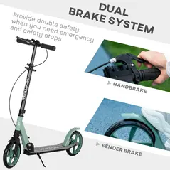 HOMCOM One-click Folding Kick Scooter for 14+ w/ Adjustable Handlebar, Push Scooter with Kickstand, Dual Brake System, Shock Absorber, 200mm Wheels & ABEC-9 Bearings - 6