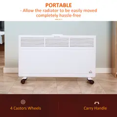 HOMCOM POWER Convector Radiator, Energy Saving Freestanding or Wall-mounted Heating with 2 Heat Settings Safety Cut-Off, White - 8