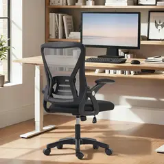 HOMCOM Office Chair, Mesh Desk Chair with Flip-up Armrests, Lumbar Support, Adjustable Height, Black - 8