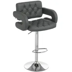 HOMCOM PU Leather Upholstered Swivel Bar Stool, Height Adjustable with Back, Armrest, Footrest, Grey - 1