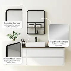 HOMCOM Rectangular Wall Mirror with HD Glass - Black - 6