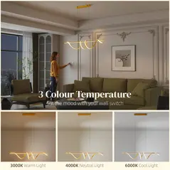 HOMCOM Pendant Light with 3 Colour Temperatures - Gold Tone - 4