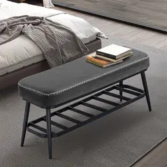 HOMCOM PU Leather Shoe Storage Bench - Charcoal Grey - 7