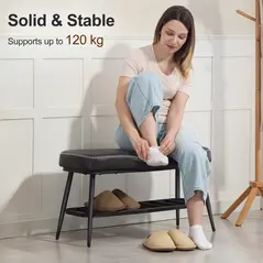 HOMCOM PU Leather Shoe Storage Bench - Charcoal Grey - 6