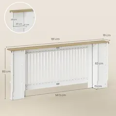 HOMCOM Radiator Cover with Open Storage Shelves, Vertical Slatted Cabinet Shelf Heater Cover for Living Room, Hallway, Extra Large, White (H: 83 / W: 191 / D: 19 cm) - 3