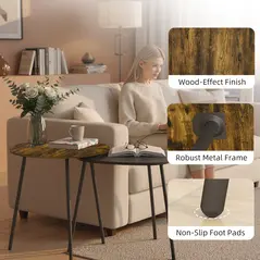 HOMCOM Nesting Side Table Set of 2 - Rustic Brown - 5