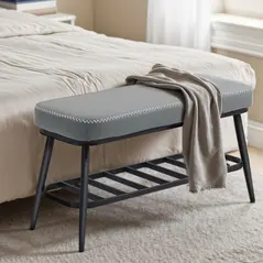 HOMCOM PU Leather Shoe Storage Bench - Grey - 7