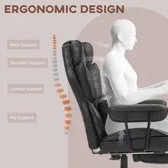 HOMCOM Office Chair with 6 Point Massage and Heat, Ergonomic Desk Chair with Foot Rest, Lumbar Support, Reclining Function and Wide Seat, Height-Adjustable High Back Swivel Rolling for Home, Black - 6