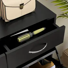 HOMCOM Narrow Shoe Storage with 2 Flip Drawers and Adjustable Shelves Shoe Cabinet Organizer for 12 Pairs of Shoes, Black - 9