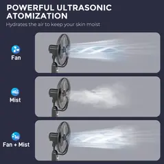 HOMCOM Pedestal Fan with Water Mist Spray, Spray Misting Fan with 70° Oscillation, Tilt Head, 3 Speeds, 3 Modes, Adjustable Mist, 3.2L Water Tank, for Home, 120 cm - 4