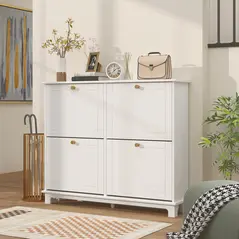 HOMCOM Narrow Shoe Storage Cabinet, Slim Shoe Cabinet with 4 Flip Drawers, Adjustable Shelves for 16 Pairs of Shoes, White - 7