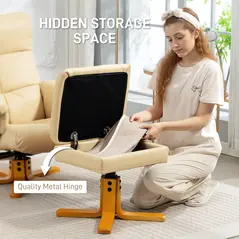 HOMCOM PU Leather Swivel Recliner Chair with Footstool, Wooden Base and Storage for Living Room, Beige - 5