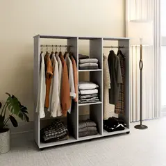 HOMCOM Open Wardrobe Double Mobile Storage Shelves Organizer W/6 Wheels-Grey - 7