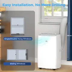 HOMCOM Portable Air Conditioner 12000 BTU, 4-in-1 Air Conditioning Unit, Dehumidifier, Cooling, Fan, Sleep Mode with 3 Speeds, Remote Control, LED Display, 24H Timer, Window Kit, Children Lock, 35m² - 8
