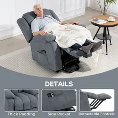 HOMCOM Power Lift Recliner Chair with Massage, Overstuffed Lift Chair for Elderly with Footrest, Remote and Side Pocket, Grey - 8