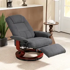 HOMCOM Reclining Swivel Chair, with Footrest - Grey - 2