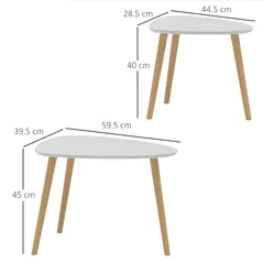 HOMCOM Nesting Coffee Table, Set of 2 Side Tables, Stacking End Tables with Solid Wood Legs, for Living Room Bedroom, Light Grey - 3