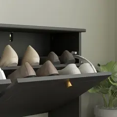 HOMCOM Narrow Shoe Storage Cabinet, Slim Shoe Cabinet with 4 Flip Drawers, Adjustable Shelves for 16 Pairs of Shoes, Black - 8