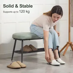 HOMCOM PU Leather Shoe Storage Bench - Green - 6