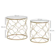 HOMCOM Nesting Tables Set of 2, Modern Stacking Side End Table with Tempered Glass Top, Metal Frame for Living Room Bedroom Office, Gold Tone - 3