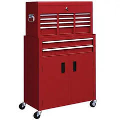 HOMCOM Portable Tool Box, Metal Tool Chest on Wheels with 6 Drawers for Garage and Workshop, Red - 1