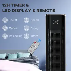 HOMCOM Nine Setting Tower Fan Humidifier, with Ice Boxes - Black - 9