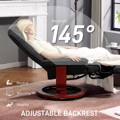 HOMCOM Reclining Swivel Chair, with Footrest - Black - 4