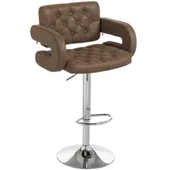 HOMCOM PU Leather Upholstered Swivel Bar Stool, Height Adjustable with Back, Armrest, Footrest, Coffee - 1