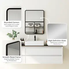 HOMCOM Rectangular Wall Mirror with HD Glass - Black - 6