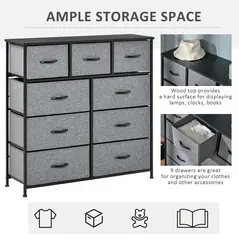 HOMCOM Nine Drawer Fabric Dresser - Grey - 4
