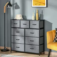 HOMCOM Nine Drawer Fabric Dresser - Grey - 2