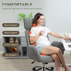 HOMCOM Office Chair with Adjustable Headrest, Spring Pack, Curved Line, Boucle Fabric - Charcoal Grey - 4