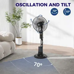 HOMCOM Pedestal Fan with Water Mist Spray, Spray Misting Fan with 70° Oscillation, Tilt Head, 3 Speeds, 3 Modes, Adjustable Mist, 3.2L Water Tank, for Home, 120 cm - 6