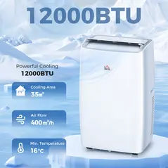 HOMCOM Portable Air Conditioner 12000 BTU, 4-in-1 Air Conditioning Unit, Dehumidifier, Cooling, Fan, Sleep Mode with 3 Speeds, Remote Control, LED Display, 24H Timer, Window Kit, Children Lock, 35m² - 2