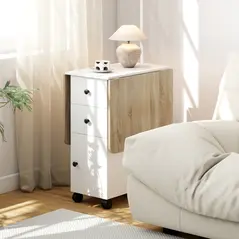 HOMCOM Multi-Storage Six-Person Drop Leaf Dining Table -  Oak and White - 9