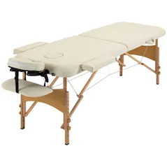 HOMCOM Portable Massage Bed, Folding Spa Beauty Massage Table with 2 Sections, Carry Bag and Wooden Frame, Cream - 1