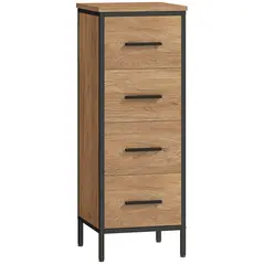 HOMCOM Narrow Bathroom Storage Cabinet with 4 Drawers - Oak - 1