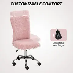 HOMCOM Plush Office Desk Chair, Modern Armless Swivel Vanity Chair with Adjustable Height for Home Office, Bedroom, Living Room, Pink - 6