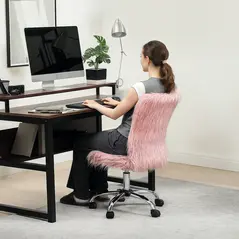 HOMCOM Plush Office Desk Chair, Modern Armless Swivel Vanity Chair with Adjustable Height for Home Office, Bedroom, Living Room, Pink - 9