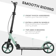 HOMCOM One-click Folding Kick Scooter for 14+ w/ Adjustable Handlebar, Push Scooter with Kickstand, Dual Brake System, Shock Absorber, 200mm Wheels & ABEC-9 Bearings - 7
