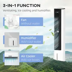 HOMCOM Portable Air Cooler, 6L Tank Humidifier Evaporative Ice Cooling Fan Water Conditioner Unit with 3 Modes, 3 Speed, Remote, Timer, Oscillating for Home Bedroom, White - 6